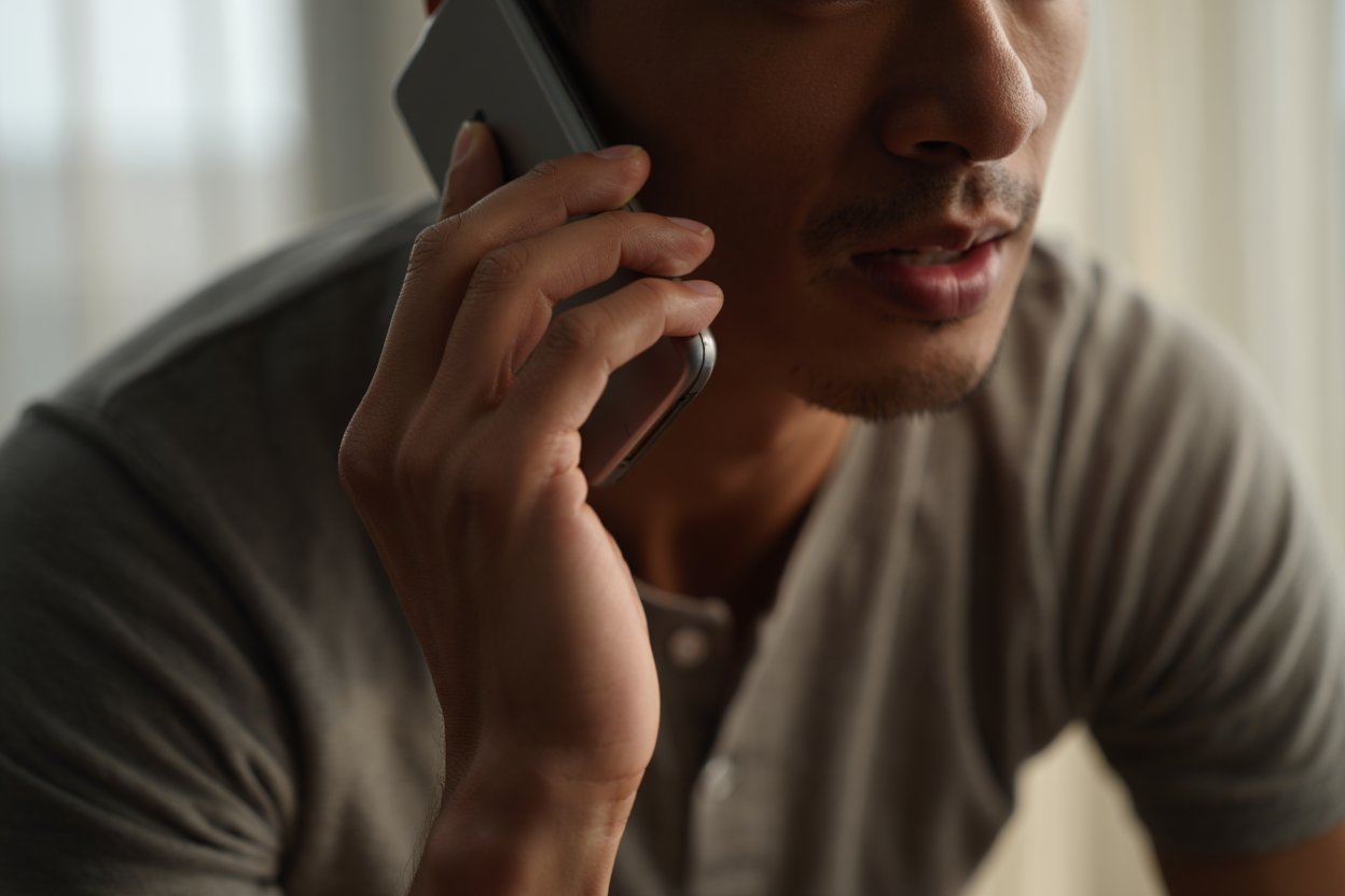 Обращение на горячую линию Мужчина совершает звонок на горячую линию